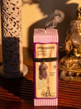 Spirituality-Amethyst Crystal Point Energy Pendant Necklace & Scented Candle